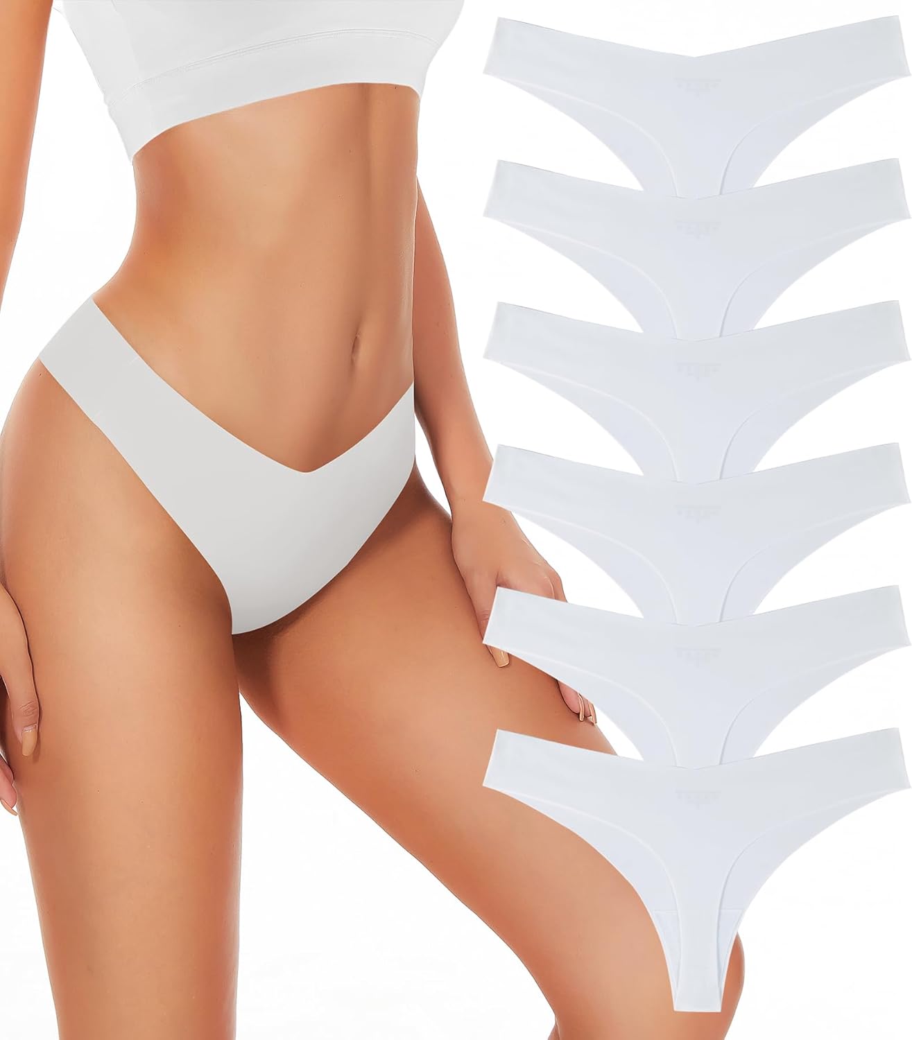 SMZ Seamless Thongs For Women V-waisted No Show Thong Seamless Panties Breathable Comfortable Underwear Womens 6-Pack