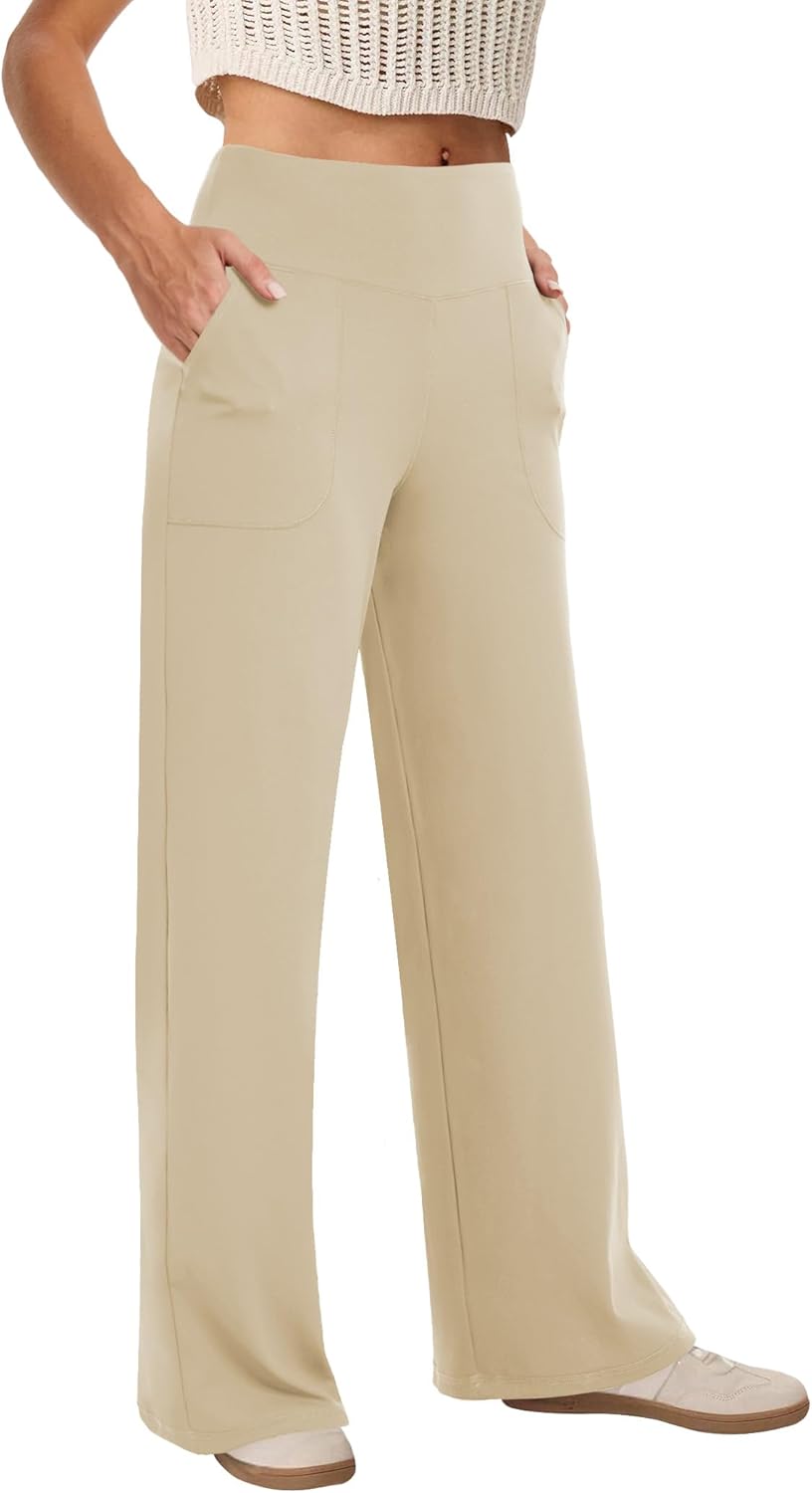 Woman High Waist Yoga Pants with Pockets Loose Stretch Dress Work Sweatpants Casual Lounge