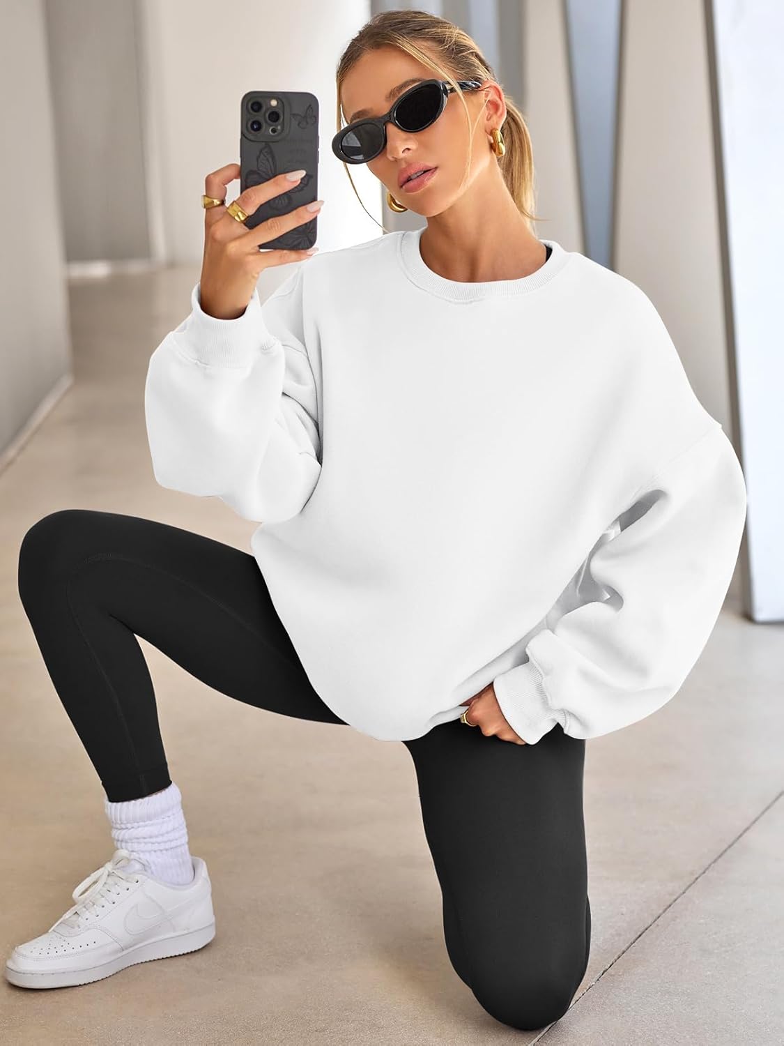 SMZ Womens Oversized Sweatshirts Hoodies Fleece Crewneck Sweaters Casual Tops Comfy Fall Fashion Outfits Winter Clothes 2024
