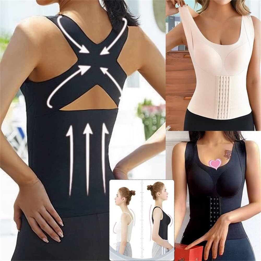 3-in-1 Waist Buttoned Bra Shapewear, Black/Beige Waist Trainer Vest For Women Underbust Corset Shaper