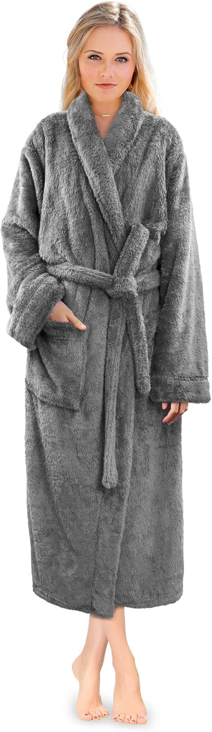 SMZ Premium Womens Plush Soft Robe Fluffy, Warm, Fleece Sherpa Shaggy Bathrobe