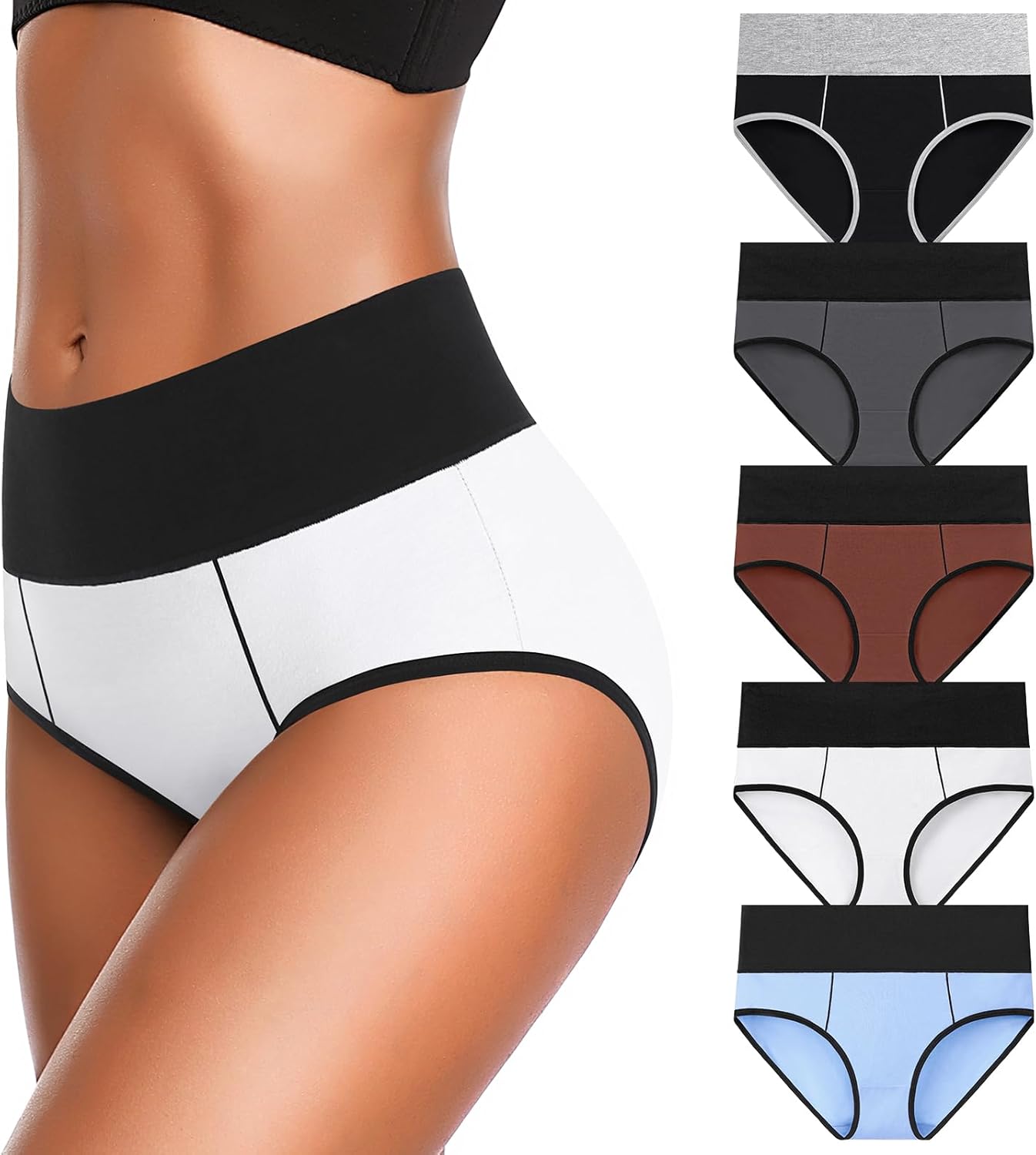 SMZ Underwear for Women Cotton High Waist Panties Full Coverage Briefs Soft Strech Ladies Breathable Panties-Multi Pack