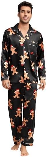 SMZ Men's 2 Piece Pajama Set Cartoon Graphic Long Sleeve Button Shirt and Pants Sleepwear Set