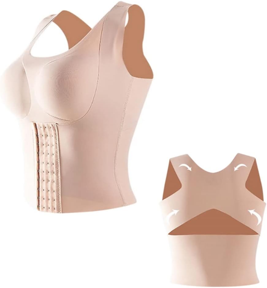 3-in-1 Waist Buttoned Bra Shapewear, Black/Beige Waist Trainer Vest For Women Underbust Corset Shaper