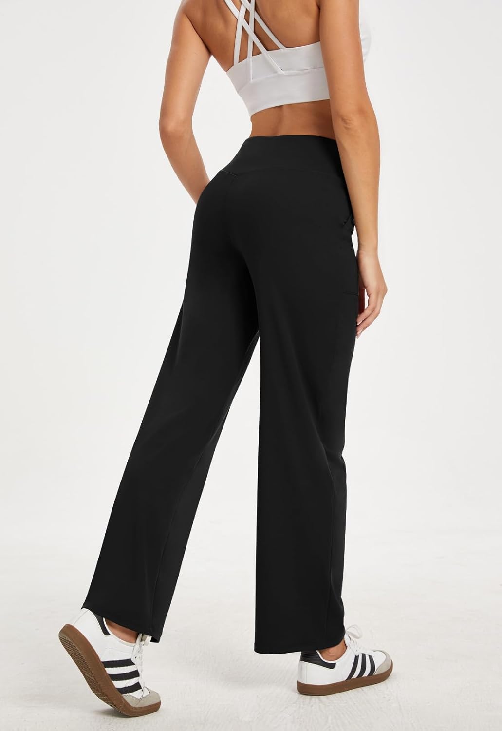 Woman High Waist Yoga Pants with Pockets Loose Stretch Dress Work Sweatpants Casual Lounge