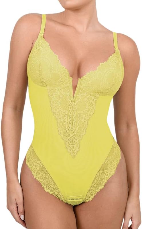 Lace Shapewear Bodysuit Tummy Control Corset Tops V Neck Sleeveless Backless Body Suit Thongs