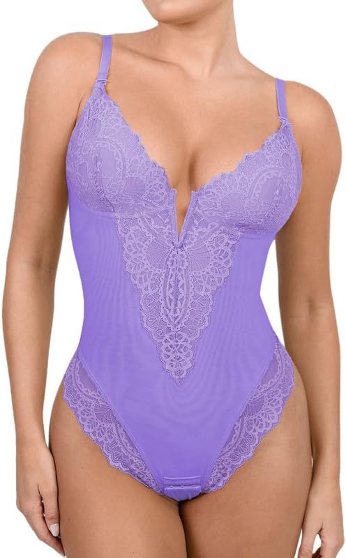 Lace Shapewear Bodysuit Tummy Control Corset Tops V Neck Sleeveless Backless Body Suit Thongs