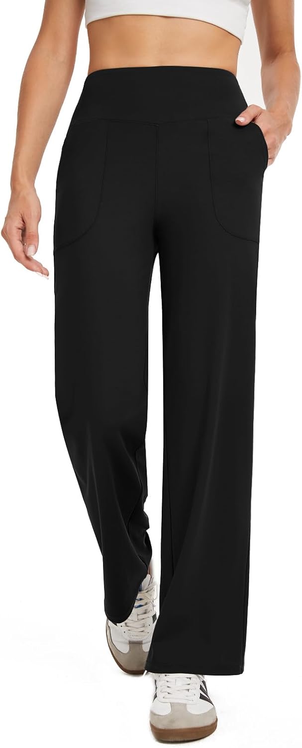 Woman High Waist Yoga Pants with Pockets Loose Stretch Dress Work Sweatpants Casual Lounge