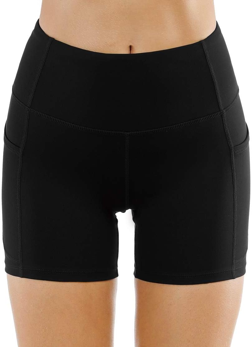 High Waist Yoga Shorts for Women's Tummy Control Fitness Athletic Workout Running Shorts with Deep Pockets