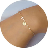 Hismart Cross Bracelet for Women, Christian Gifts for Women Dainty Gold Initial Bracelets for Teen Girls Easter Basket Stuffers for Teens Religious Baptism Religious Confirmation Communion Faith Jewelry