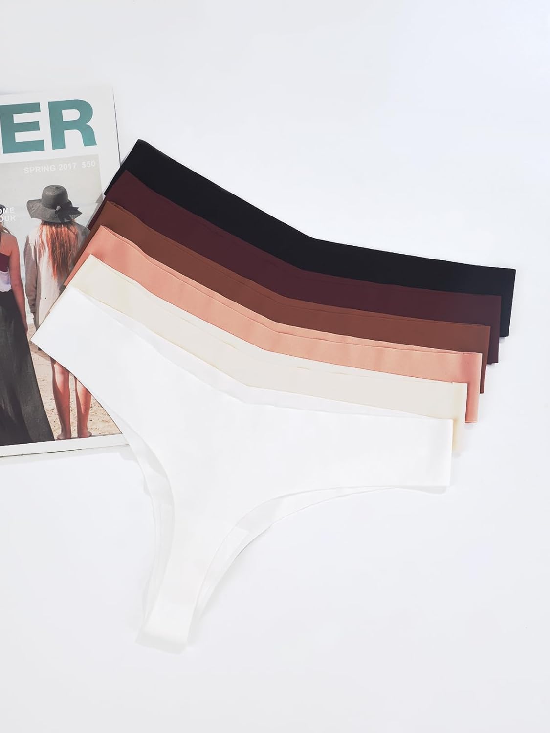 SMZ Seamless Thongs For Women V-waisted No Show Thong Seamless Panties Breathable Comfortable Underwear Womens 6-Pack