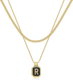 Hismart Gold Layered Initial Necklaces for Women Girls, Dainty Layered Initial Necklaces for Women with Black Square Pendant Alphabet A-Z Cuban Chain Choker Necklace for Women Teen Girls Jewelry Gifts