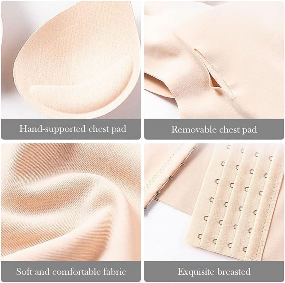 3-in-1 Waist Buttoned Bra Shapewear, Black/Beige Waist Trainer Vest For Women Underbust Corset Shaper