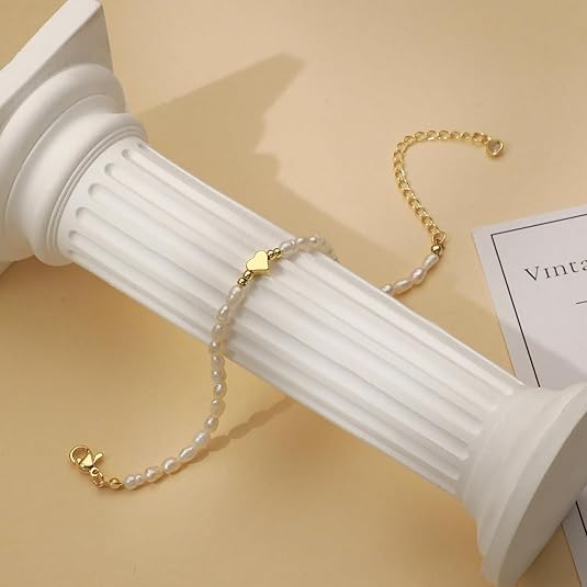 Bracelets for Women,14K Gold Plated Bracelets for Women Evil Eye Diamond Cuban Link Heart Pearl Bracelets Everyday Jewelry Gift