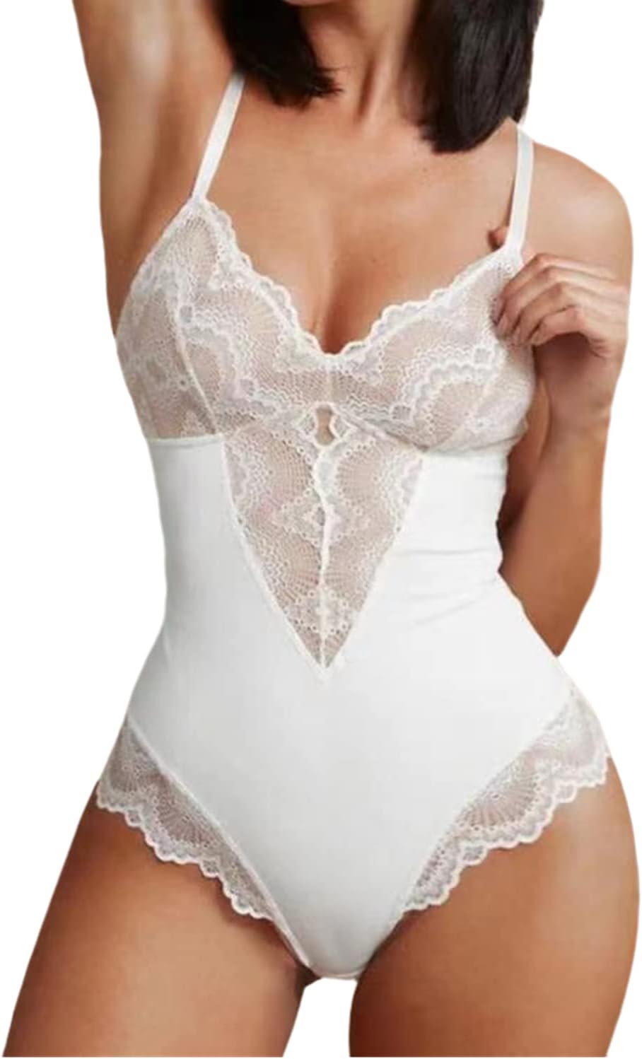 SMZ Women's Sexy Lace Shapewear Bodysuit Corset Slimming Body Shaper Tummy Control Body Shaper V Neck Camisole Nightwear