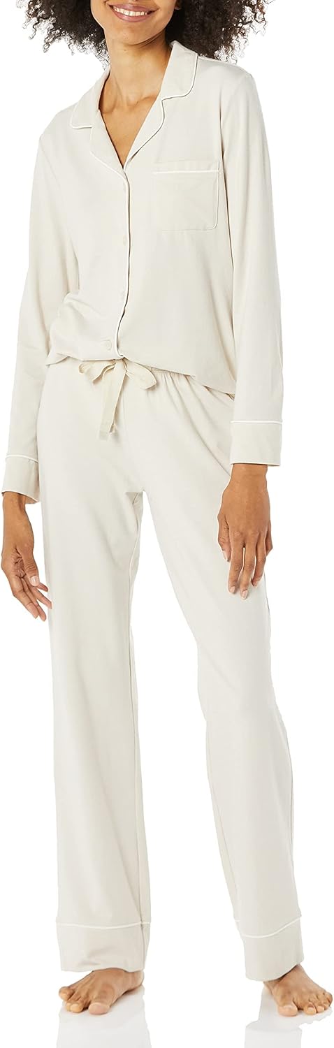 SMZ Essentials Women's Cotton Modal Long-Sleeve Shirt and Full-Length Bottom Pajama Set