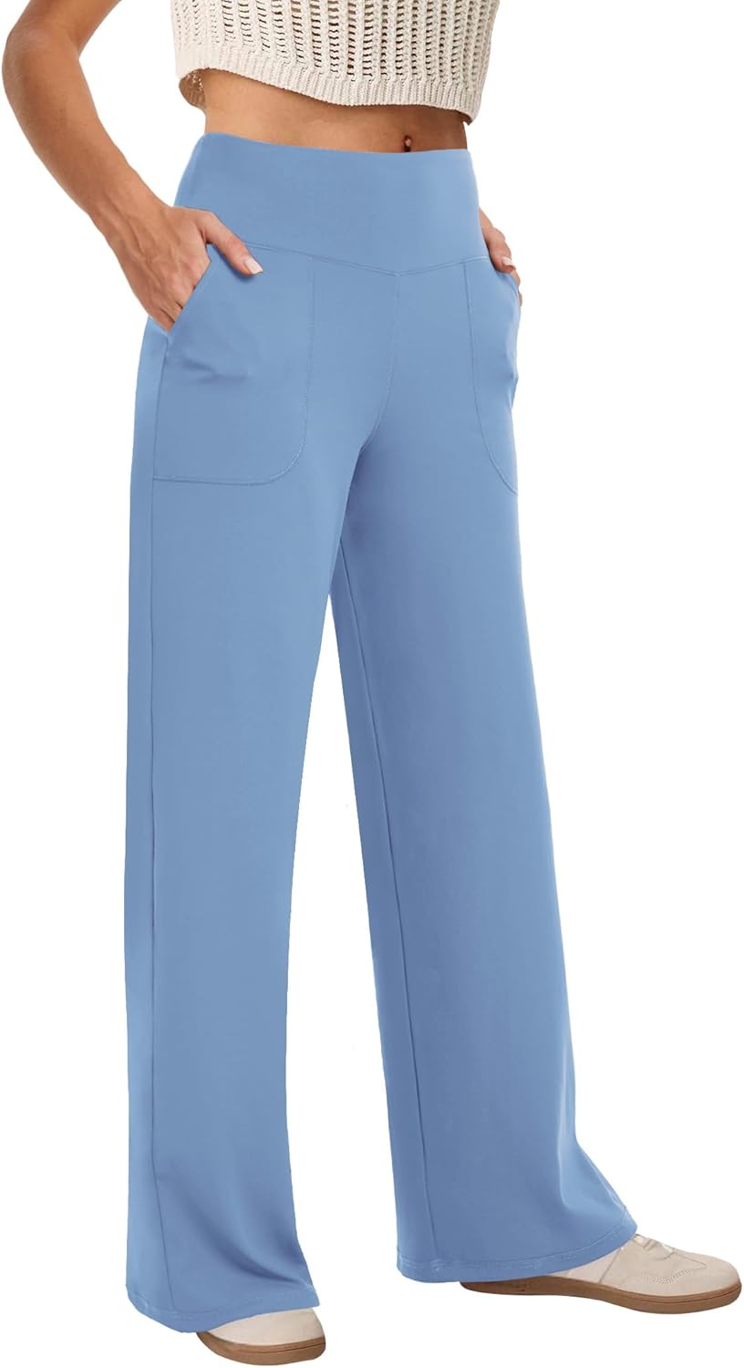 Woman High Waist Yoga Pants with Pockets Loose Stretch Dress Work Sweatpants Casual Lounge