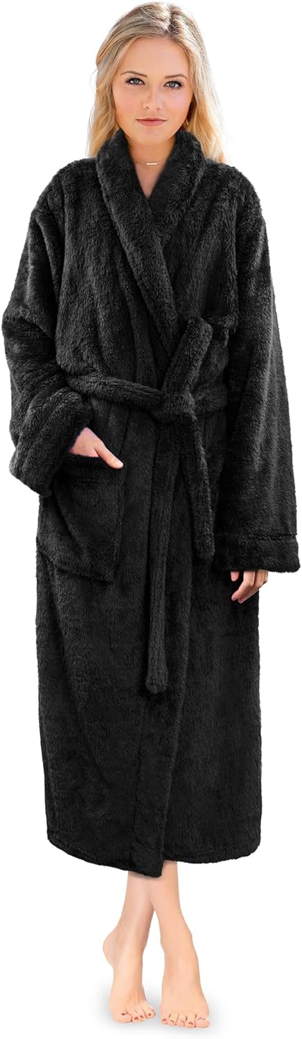 SMZ Premium Womens Plush Soft Robe Fluffy, Warm, Fleece Sherpa Shaggy Bathrobe