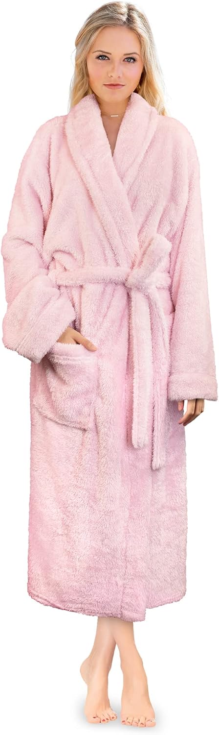 SMZ Premium Womens Plush Soft Robe Fluffy, Warm, Fleece Sherpa Shaggy Bathrobe