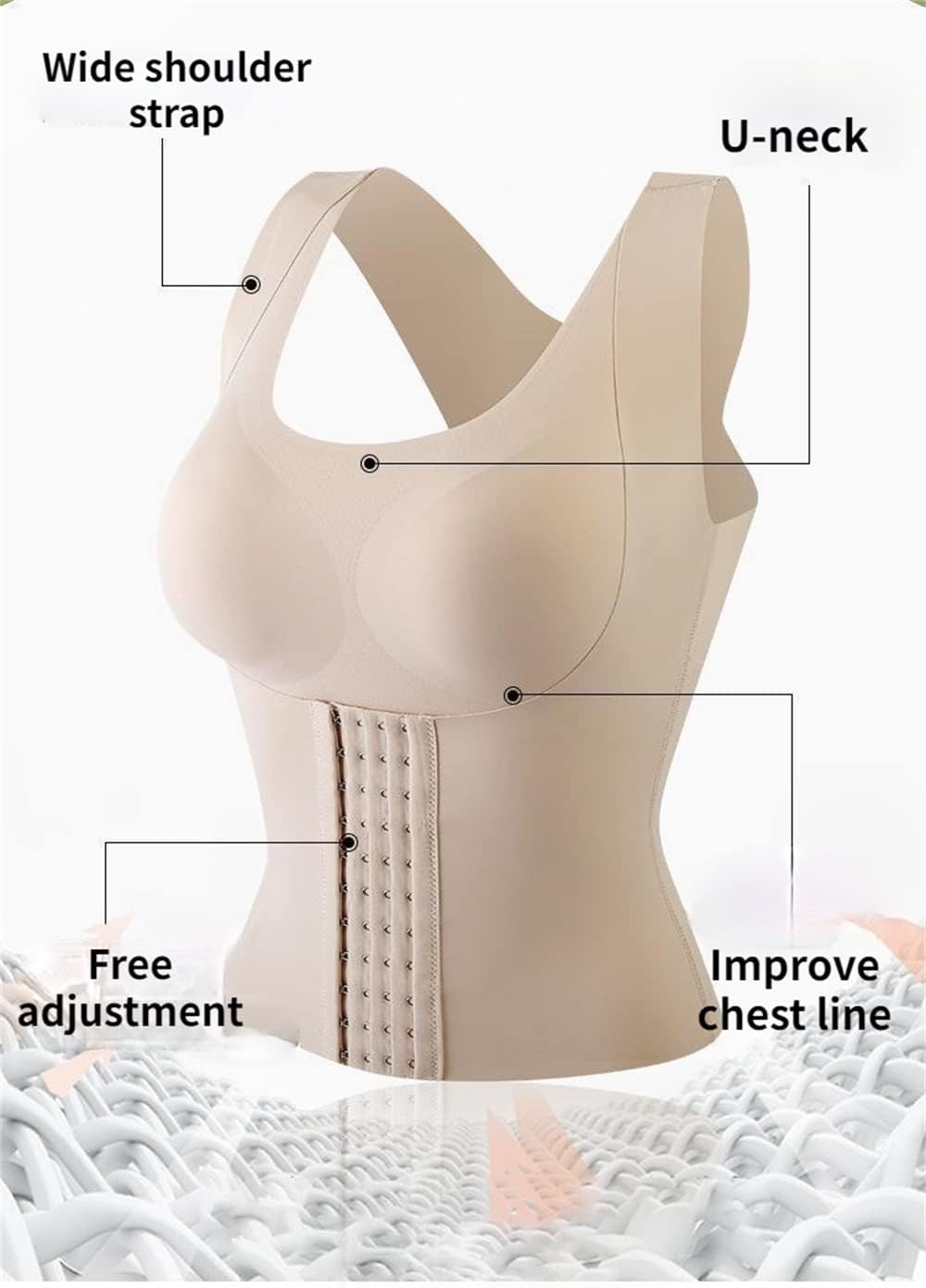 3-in-1 Waist Buttoned Bra Shapewear, Black/Beige Waist Trainer Vest For Women Underbust Corset Shaper