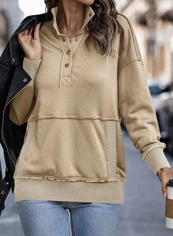 SMZ Womens Sweatshirt Casual Long Sleeve Lightweight Sweatshirts Button Loose Pullover Tops