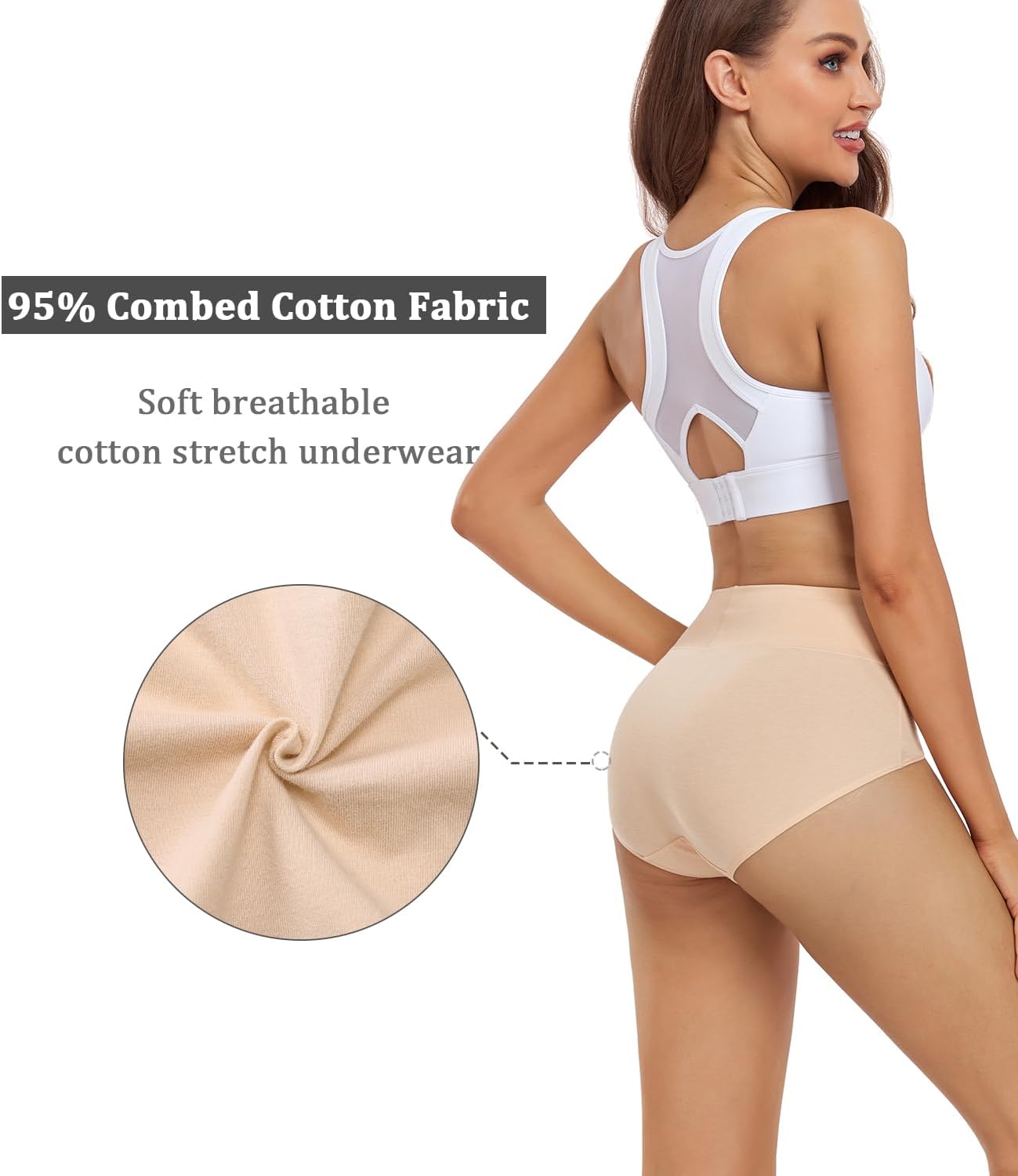 SMZ Women's Cotton Underwear High Waisted Ladies Panties Full Coverage Briefs 4 Pack (Regular & Plus Size)