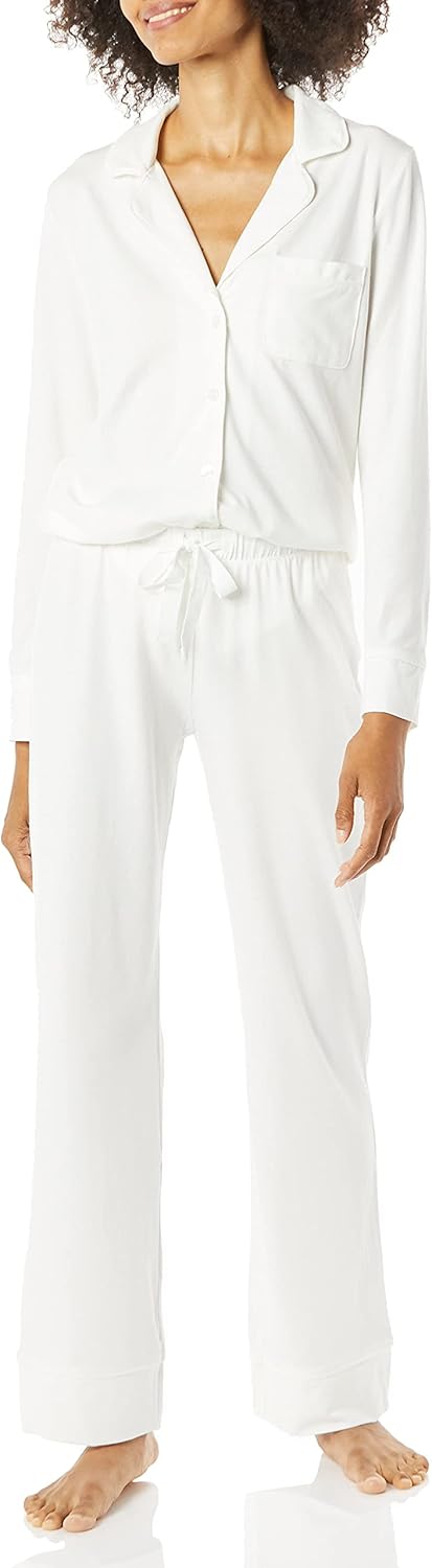 SMZ Essentials Women's Cotton Modal Long-Sleeve Shirt and Full-Length Bottom Pajama Set