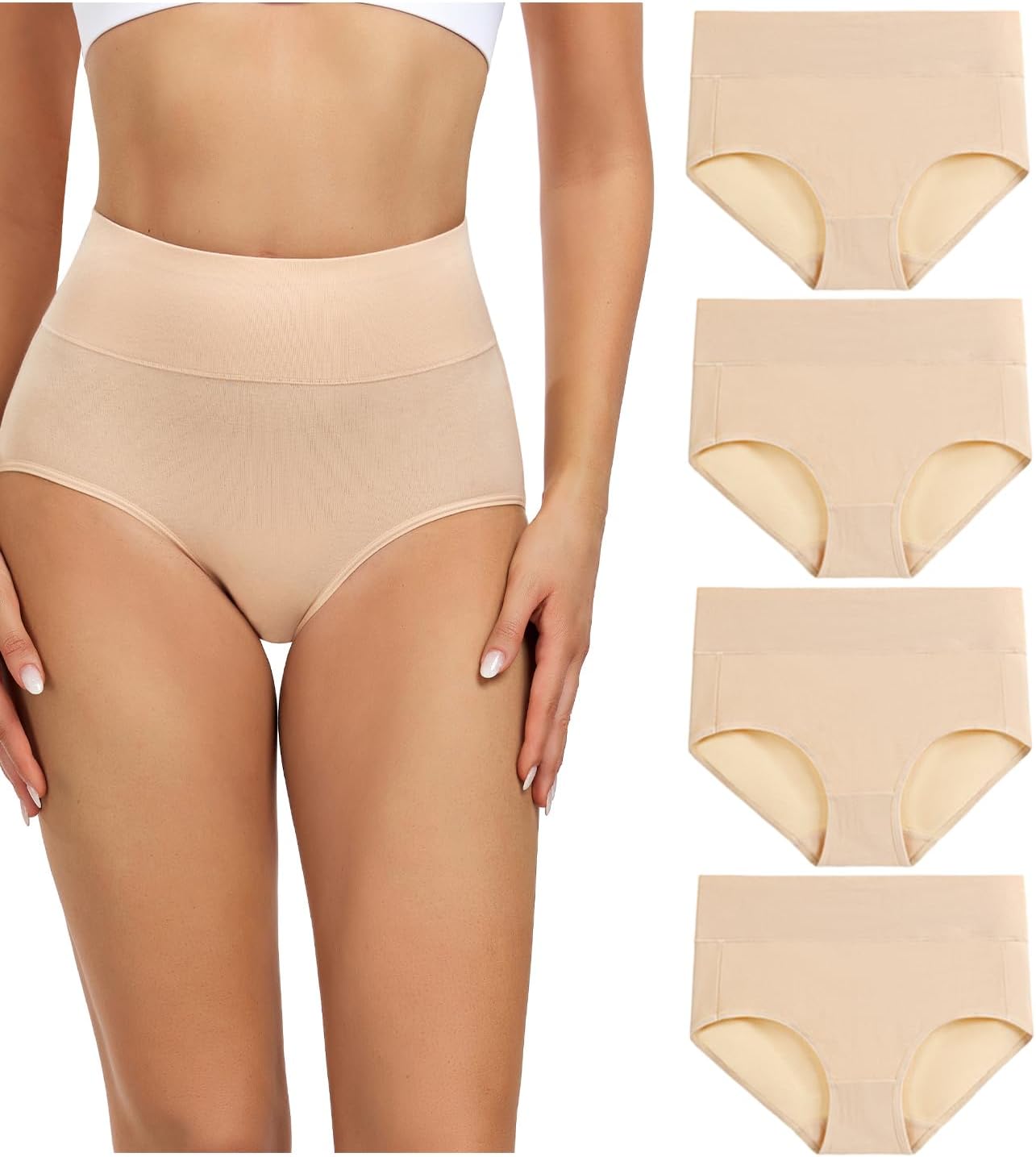 SMZ Women's Cotton Underwear High Waisted Ladies Panties Full Coverage Briefs 4 Pack (Regular & Plus Size)
