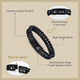 Hismart Leather Bracelet for Men Initial A-Z Layered Black Beaded Bracelets I Love You Gifts for Him Anniversary Birthday Gift for Boyfriend Dad Husband Son