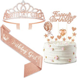 Hismart10th Birthday Decorations for Girl, It's My 10th Rose Gold Rhinestone Birthday Sash Crown Candles Cake Toppers Birthday Party Supplies for Daughter Teen Girl