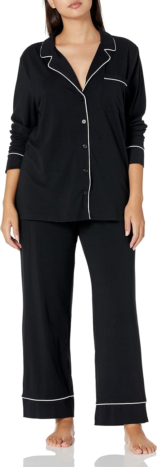 SMZ Essentials Women's Cotton Modal Long-Sleeve Shirt and Full-Length Bottom Pajama Set