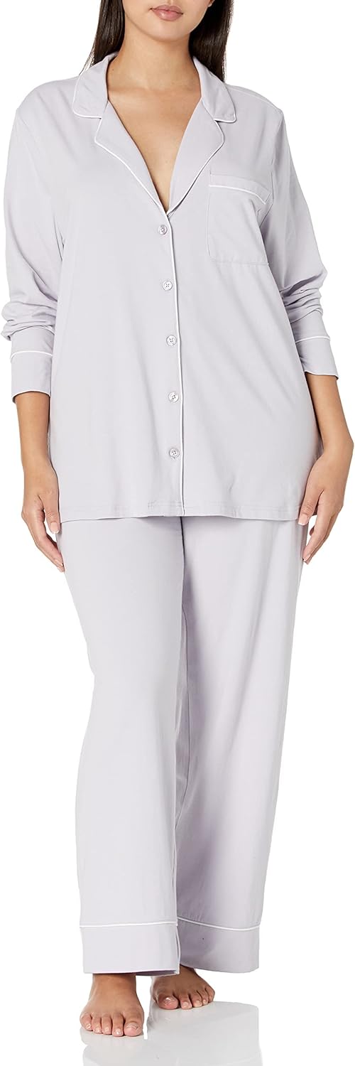 SMZ Essentials Women's Cotton Modal Long-Sleeve Shirt and Full-Length Bottom Pajama Set