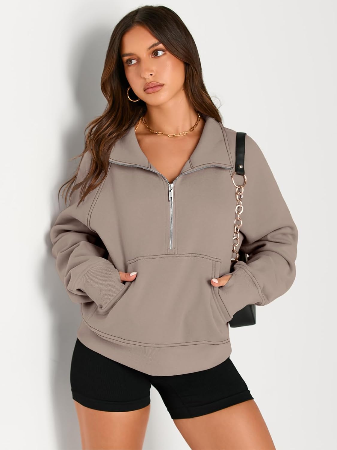 SMZ Womens Sweatshirts Half Zip Cropped Pullover Fleece Quarter Zipper Hoodies 2024 Fall Fashion Outfits Clothes