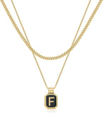 Hismart Gold Layered Initial Necklaces for Women Girls, Dainty Layered Initial Necklaces for Women with Black Square Pendant Alphabet A-Z Cuban Chain Choker Necklace for Women Teen Girls Jewelry Gifts