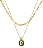 Hismart Gold Layered Initial Necklaces for Women Girls, Dainty Layered Initial Necklaces for Women with Black Square Pendant Alphabet A-Z Cuban Chain Choker Necklace for Women Teen Girls Jewelry Gifts