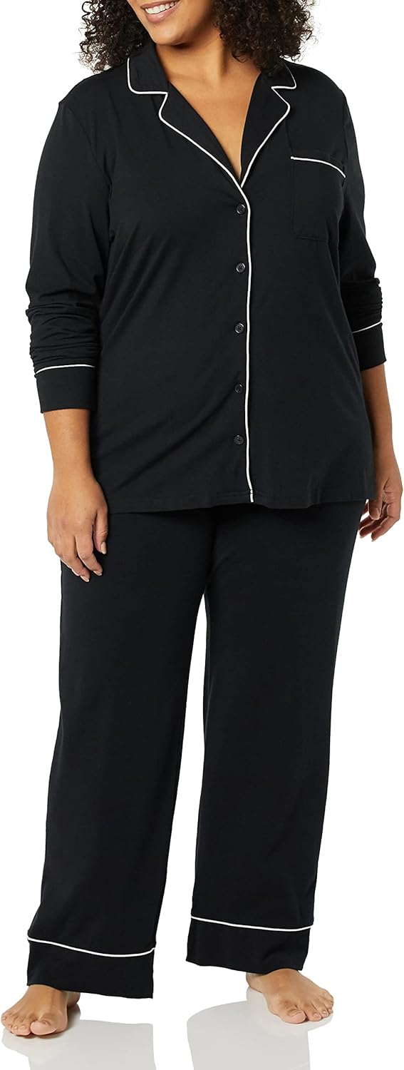 SMZ Essentials Women's Cotton Modal Long-Sleeve Shirt and Full-Length Bottom Pajama Set