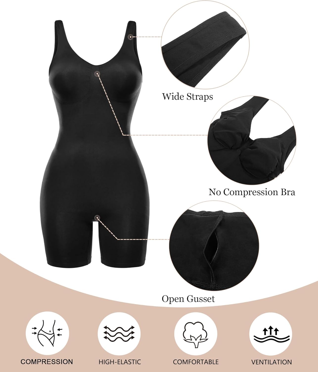 SMZ Women's Shaping Mid-Thigh Bodysuit Tummy Control Shapewear Seamless Sculpting Body Shaper