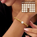 Hismart Gold Beaded Bracelets for Women Teen Girl Gifts 14K Gold Plated Initial Bracelet Letter A-Z Bead Gold Ball Bracelet Mothers Day Birthday Gifts Anniversary Friendship Jewelry Gift for Her