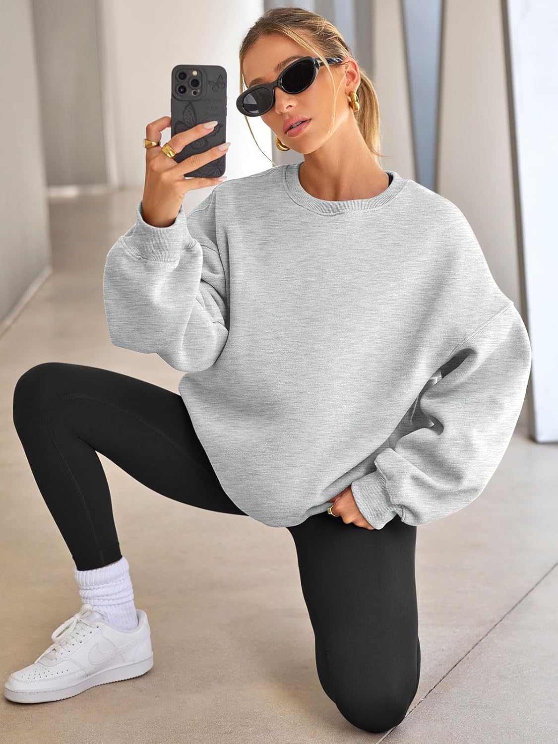 SMZ Womens Oversized Sweatshirts Hoodies Fleece Crewneck Sweaters Casual Tops Comfy Fall Fashion Outfits Winter Clothes 2024