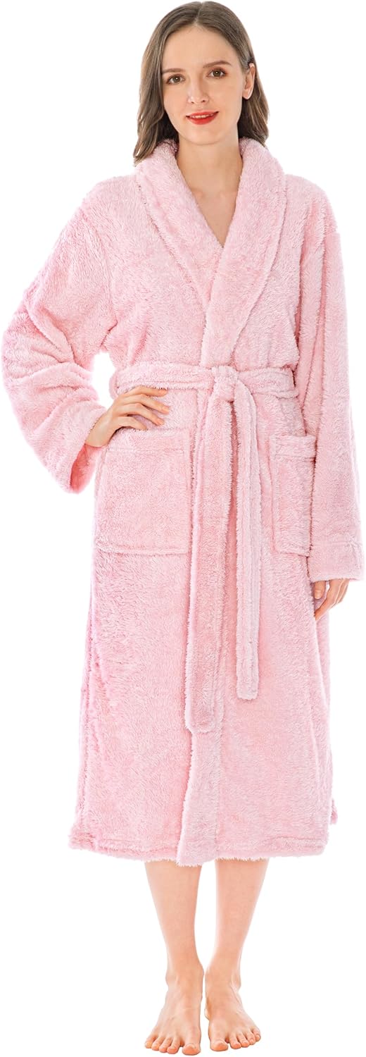 SMZ Premium Womens Plush Soft Robe Fluffy, Warm, Fleece Sherpa Shaggy Bathrobe
