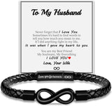 Hismart Leather Bracelet for Men Teen Boy Gifts To My Son Bracelet from Mom Fathers Day Bracelet Gifts for Dad Grandpa Love You Forever Engraved Husband Birthday Gift Ideas Infinity Knot Jewelry