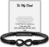 Hismart Leather Bracelet for Men Teen Boy Gifts To My Son Bracelet from Mom Fathers Day Bracelet Gifts for Dad Grandpa Love You Forever Engraved Husband Birthday Gift Ideas Infinity Knot Jewelry