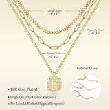 Hismart Gold Layered Initial Necklaces for Women Letter A-Z Pendant with Cubic Zirconia Layering Letter Necklace Curb Cuban Paperclip Figaro Chain Choker Necklace for Teen Girls Jewelry Gifts