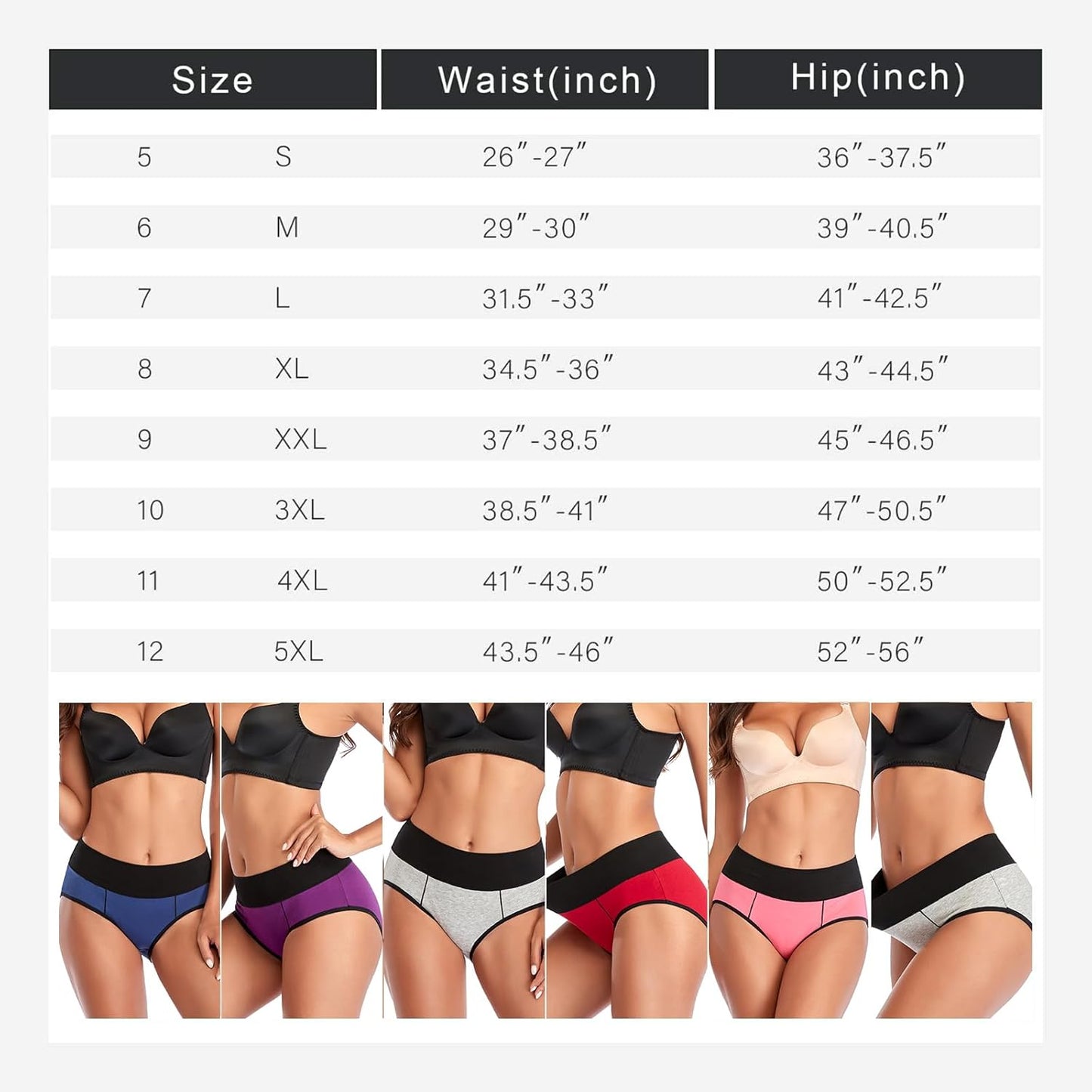 SMZ Underwear for Women Cotton High Waist Panties Full Coverage Briefs Soft Strech Ladies Breathable Panties-Multi Pack
