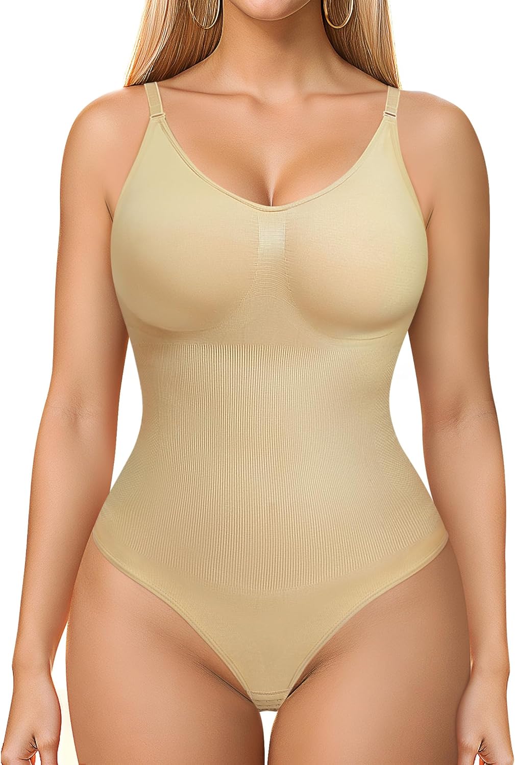 Womens' Seamless Sleeveless V-Neck Bodysuit Shapewear Tummy Control