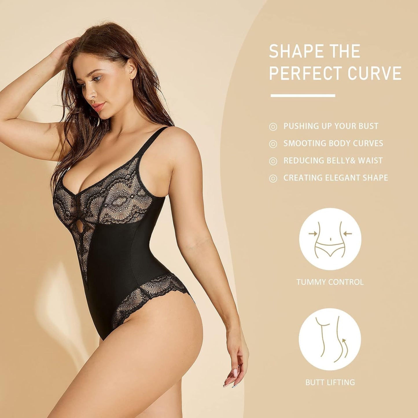 SMZ Women's Sexy Lace Shapewear Bodysuit Corset Slimming Body Shaper Tummy Control Body Shaper V Neck Camisole Nightwear