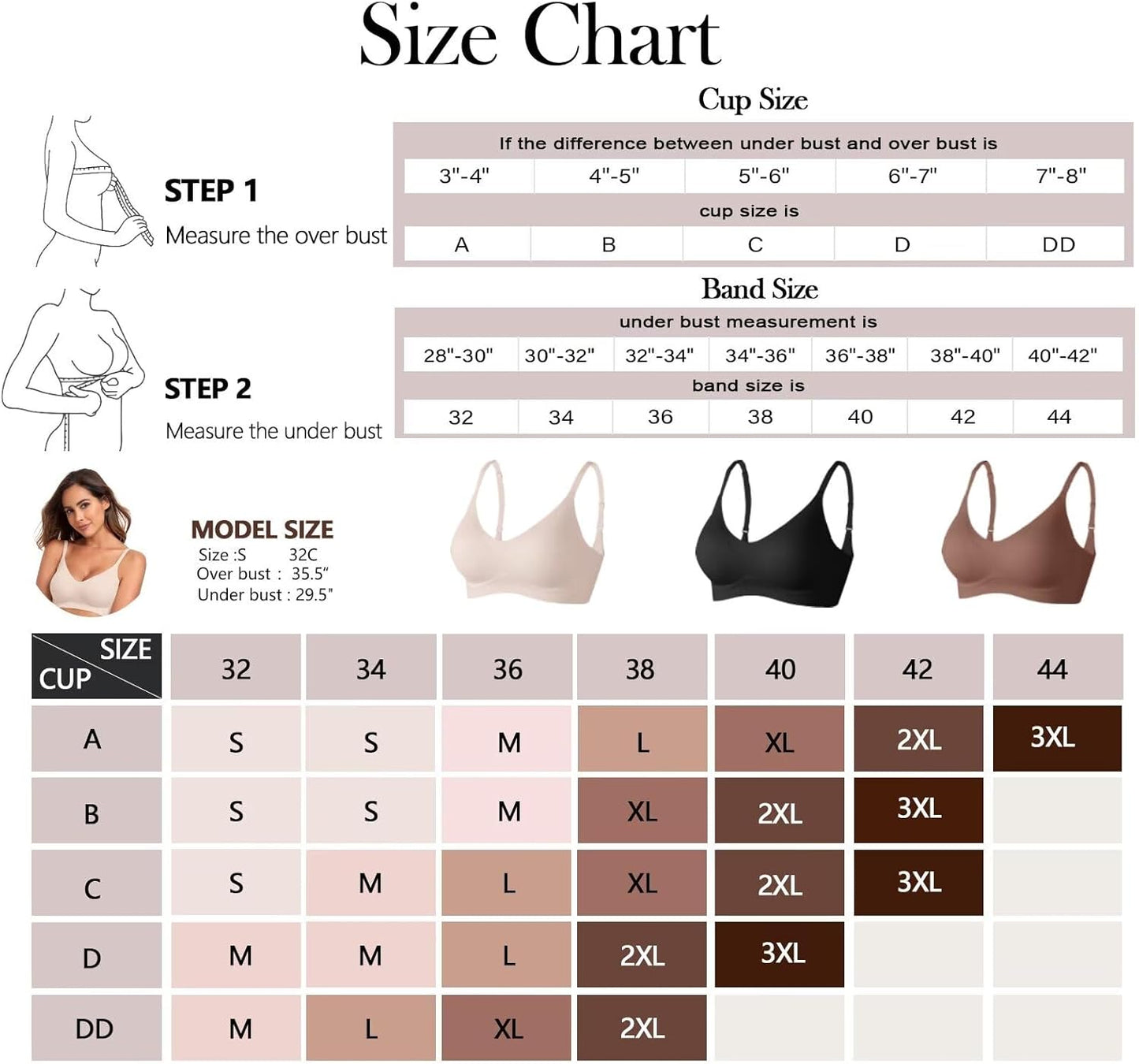SMZ Womens Seamless Bra No Underwire Comfort Push Up Bras Buttery Soft Wireless Bralette Full Coverage Sport Everyday Bra