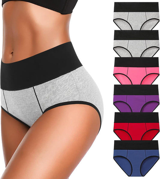 SMZ Underwear for Women Cotton High Waist Panties Full Coverage Briefs Soft Strech Ladies Breathable Panties-Multi Pack