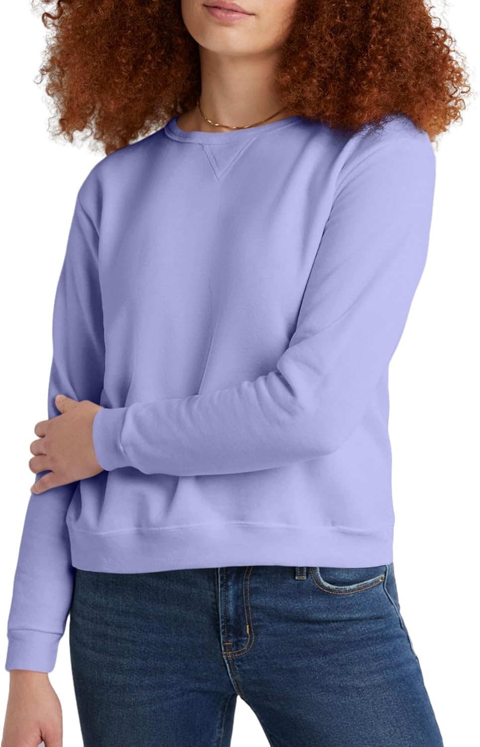 SMZ Women's Ecosmart V-Notch Crewneck Sweatshirt, Fleece Pullover Sweatshirt For Women