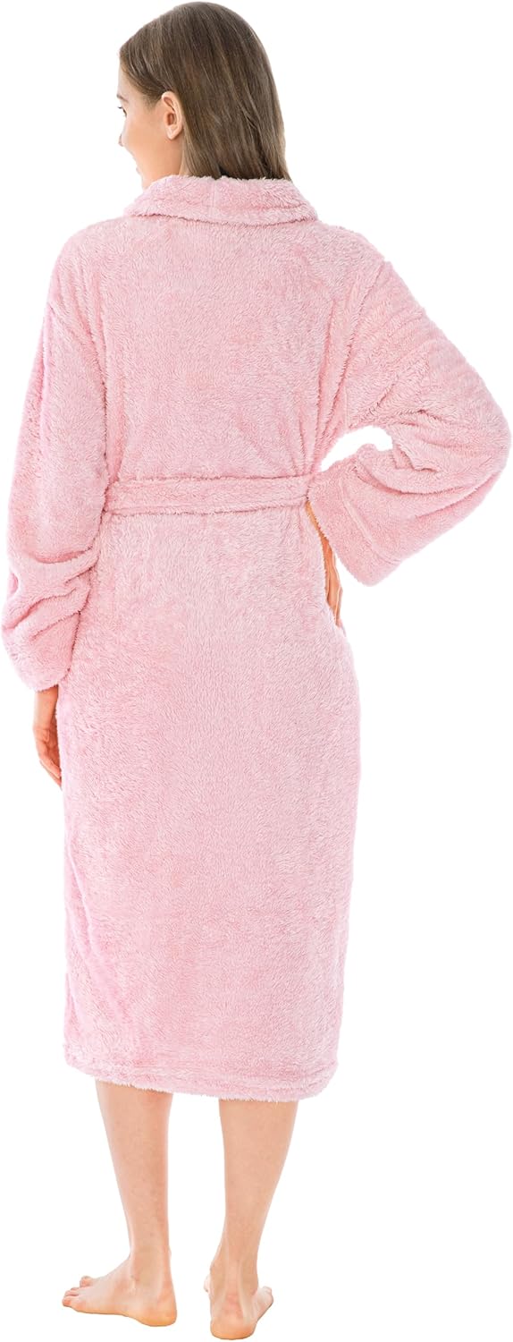 SMZ Premium Womens Plush Soft Robe Fluffy, Warm, Fleece Sherpa Shaggy Bathrobe
